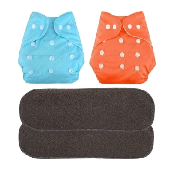 Longlife Free Size Cloth Diapers Reusable Washable Pack of 2 Diapers & 2 Black Inserts (0-2 Years) - Black, Multipack 1